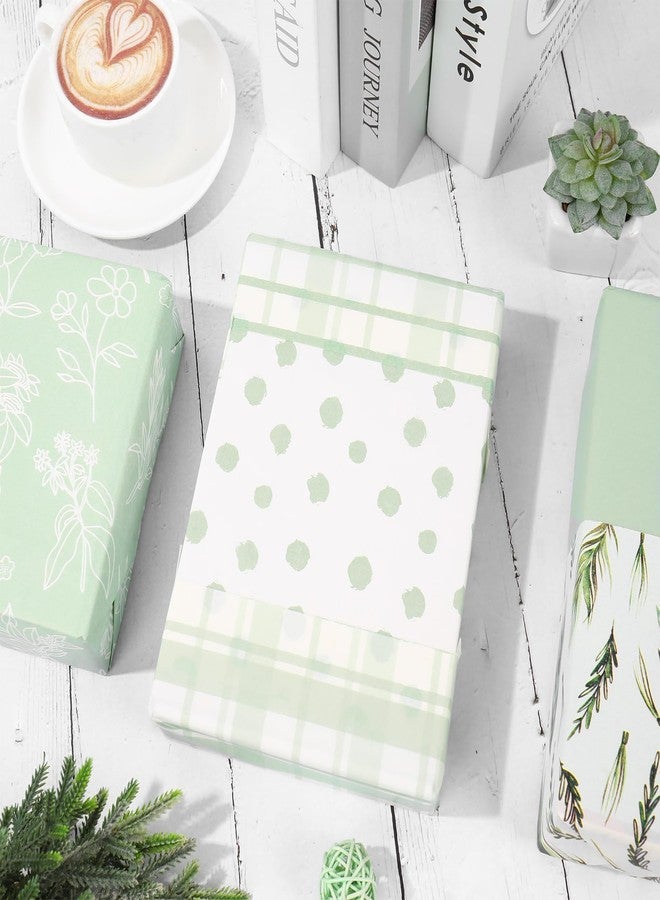 Whaline 105 Sheets Sage Green Beige Tissue Paper Green Botanical Stripe Plaid Dot Wrapping Paper for Birthday Baby Shower Party DIY Crafts, 14 x 20 Inch - Image 4